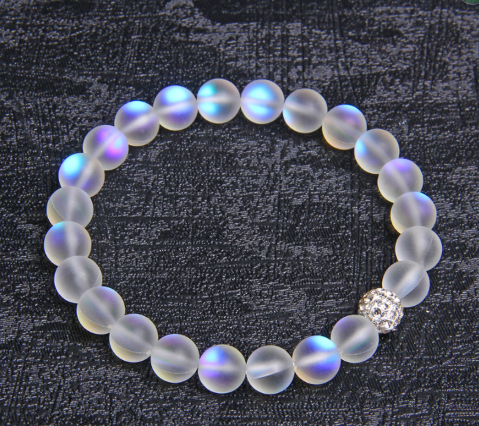 Holographic Mystic Aurora Bead Borealis Gift Frosted Stone White Mermaid Glass Bracelet Stretch Bracelet