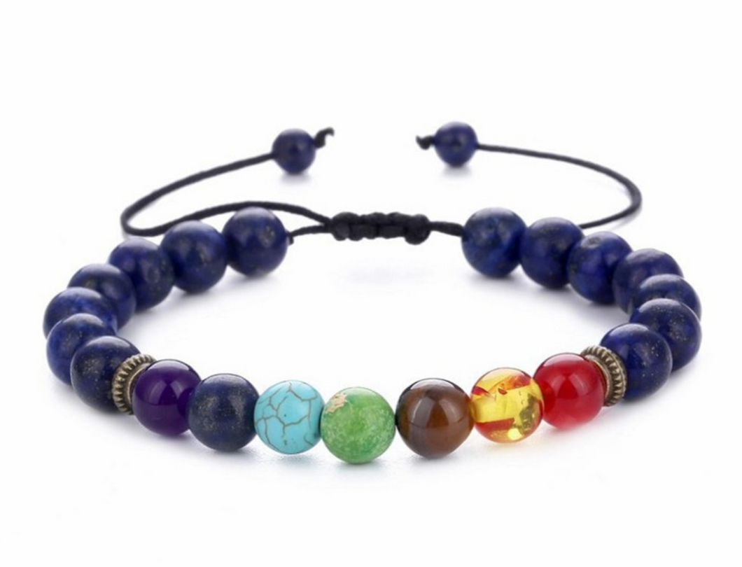 Blue Chakra Bead Bracelets with Natural Stone Beads-Precious Gemstone Bracelet Bangle